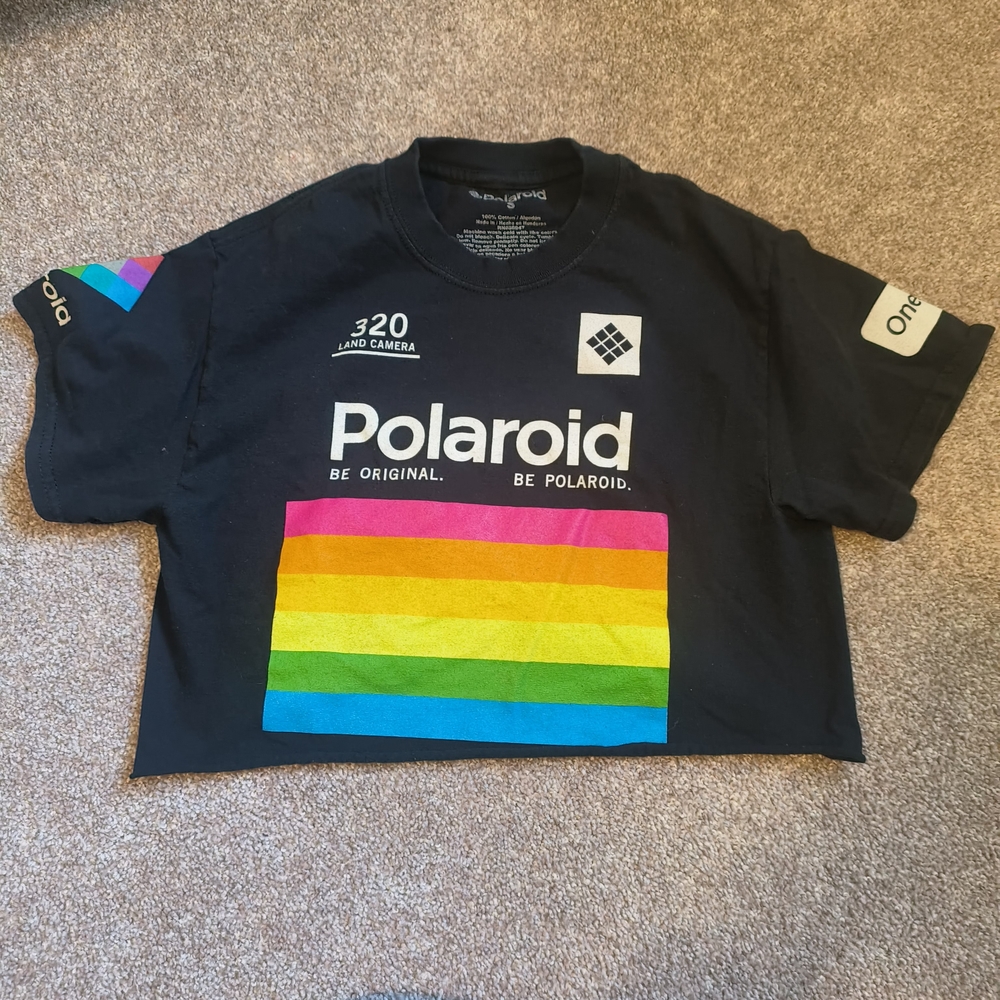 Polaroid Kids Tee with Rainbow Stripes - Black